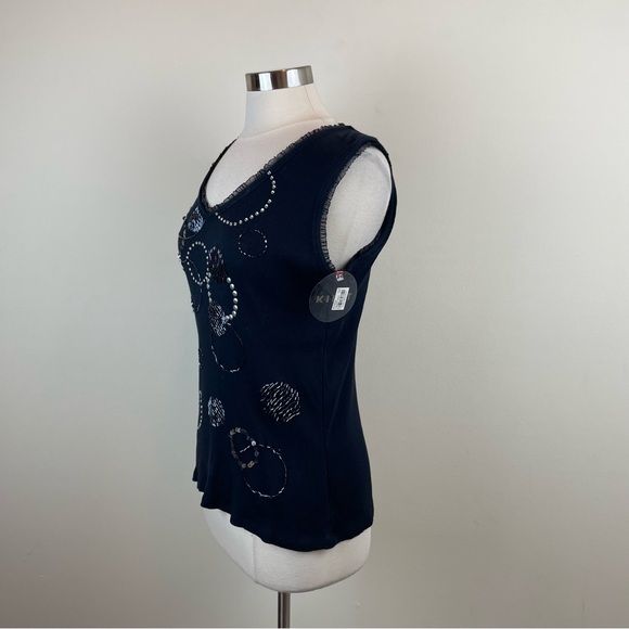 Kikit Vintage Black Silver Beaded Embellished Circles Blouse Top Women Medium - Picture 4 of 8